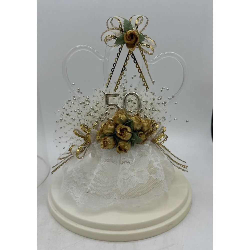 Vintage Cake Topper 50th Anniversary Wedding And Display Case Treasure Masters